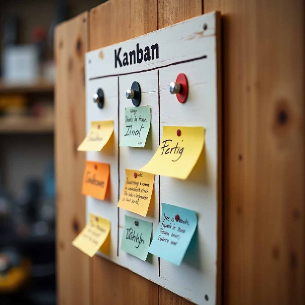 Kanban-Tafel in einer Handwerkswerkstatt